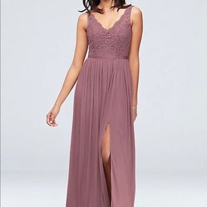 David’s Bridal Lace & Mesh V-neck Bridesmaid Dress